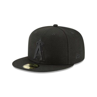 Black Los Angeles Angels Hat - New Era MLB Black On Black 59FIFTY Fitted Caps USA4078135